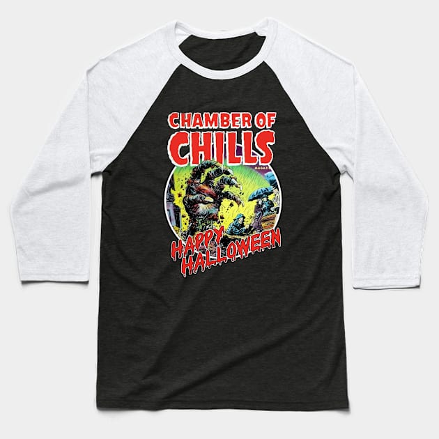 Happy Halloween Chamber of Chills Retro Tee Baseball T-Shirt by Joaddo